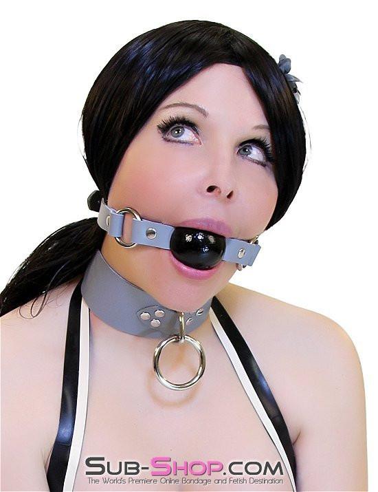 Collar 7064A      Bound By Grey Steel Grey Leather Bondage Collar