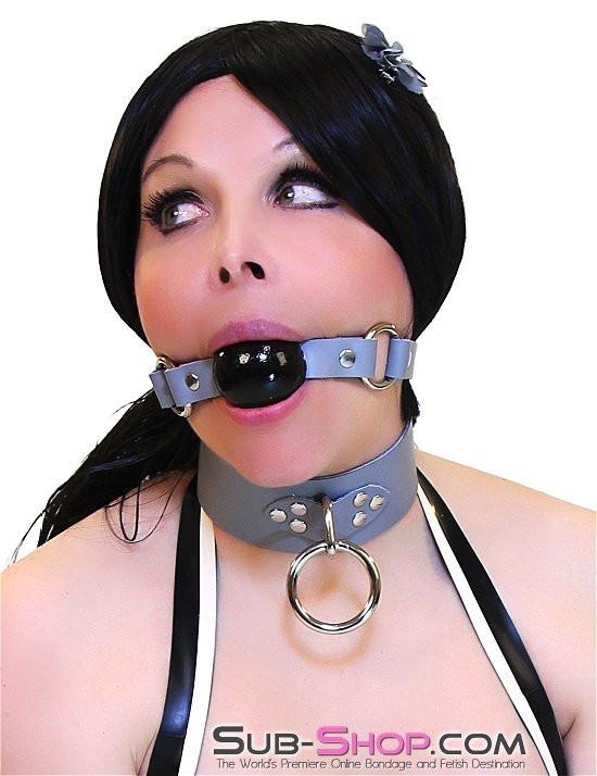 Collar 7064A      Bound By Grey Steel Grey Leather Bondage Collar