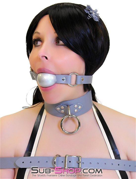 Collar 7064A      Bound By Grey Steel Grey Leather Bondage Collar