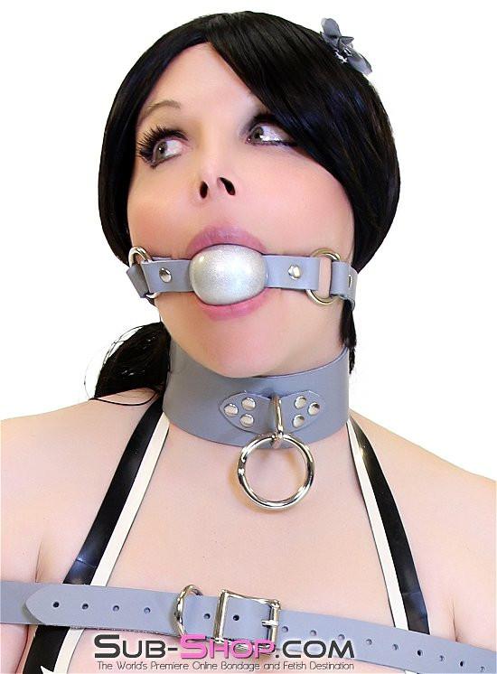 Collar 7064A      Bound By Grey Steel Grey Leather Bondage Collar