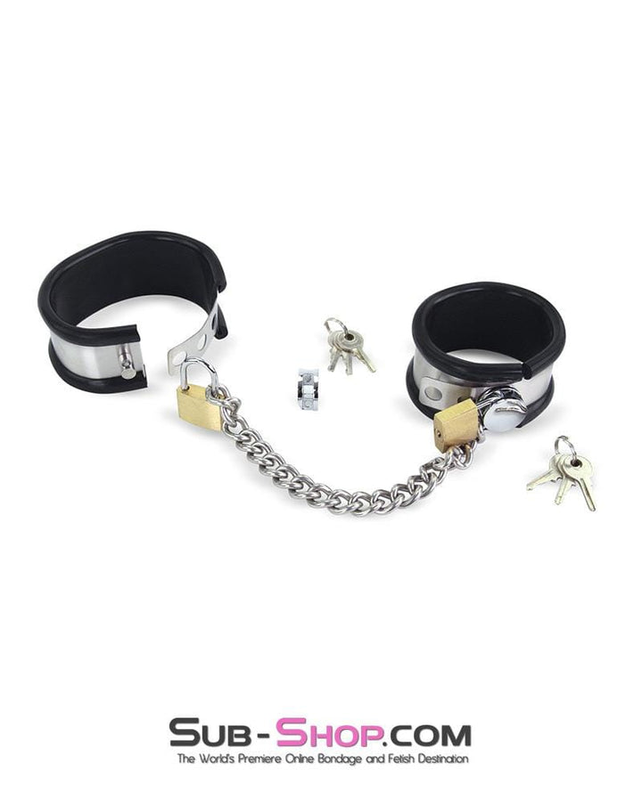 Cuffs 1344M      Steel Your Heart Rubber Lined Stainless Steel Locking Wrist Cuffs