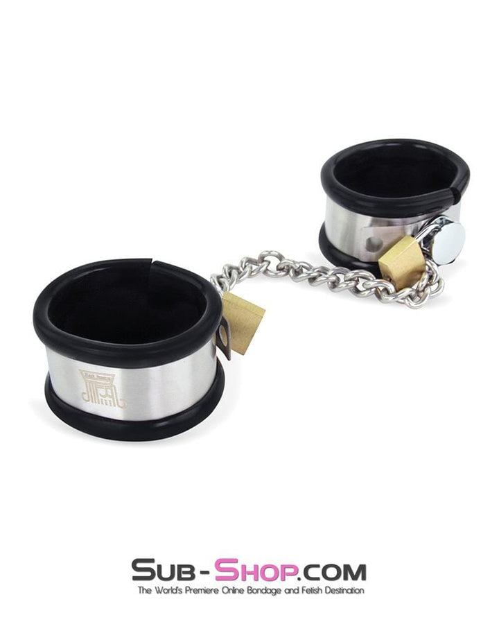 Cuffs 1344M      Steel Your Heart Rubber Lined Stainless Steel Locking Wrist Cuffs