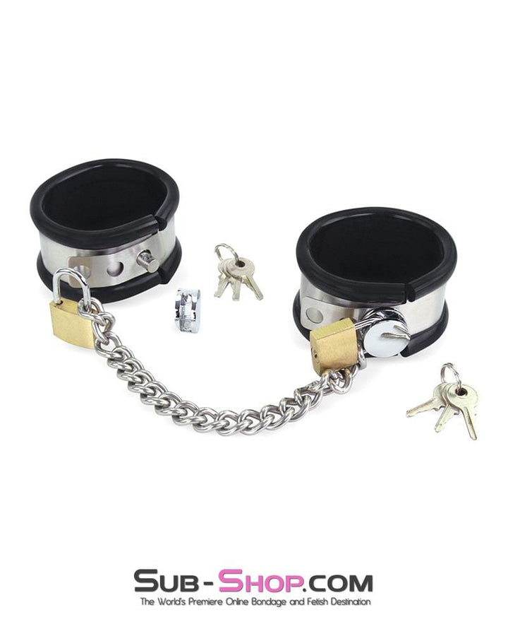 Cuffs 1344M      Steel Your Heart Rubber Lined Stainless Steel Locking Wrist Cuffs