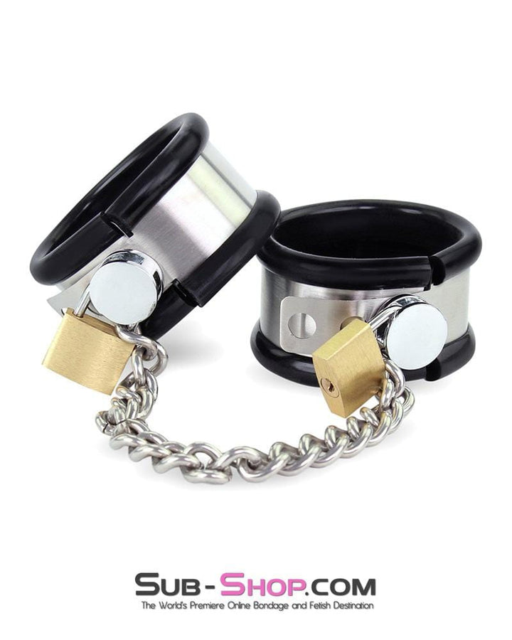 Cuffs 1344M      Steel Your Heart Rubber Lined Stainless Steel Locking Wrist Cuffs