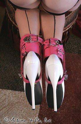 Cuffs 6793A      Enforced Femininity Hot Pink Locking Bondage Shoe Cuffs