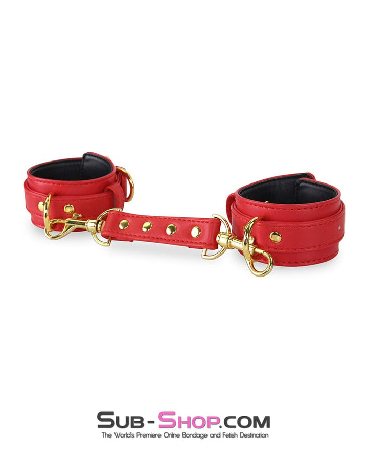 Cuffs 7143M      Red Hots Gold Standard Padded Supple Wrist Bondage Cuffs with Connector