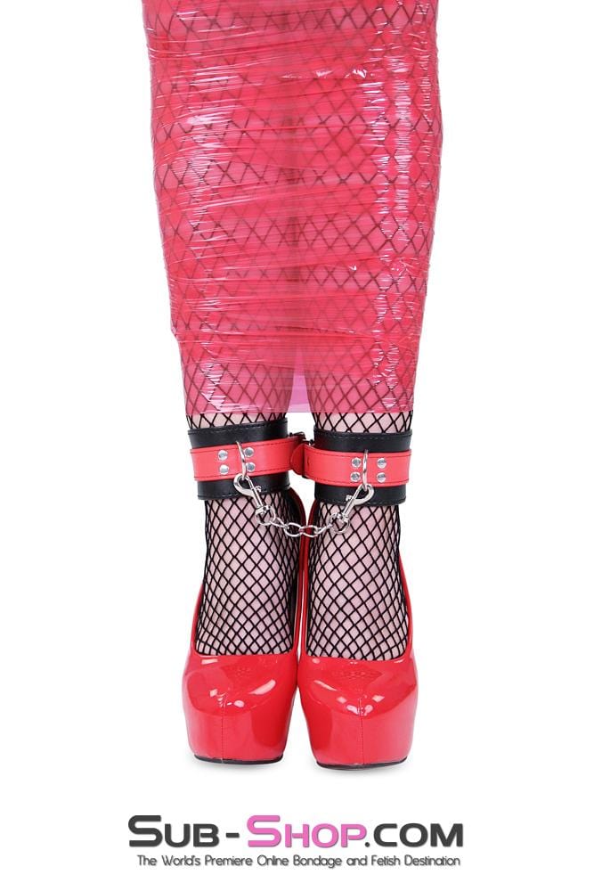 Cuffs 9025MQ      Red Stripes Black Ankle Cuffs with Red Strap