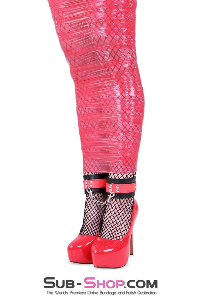 Cuffs 9025MQ      Red Stripes Black Ankle Cuffs with Red Strap