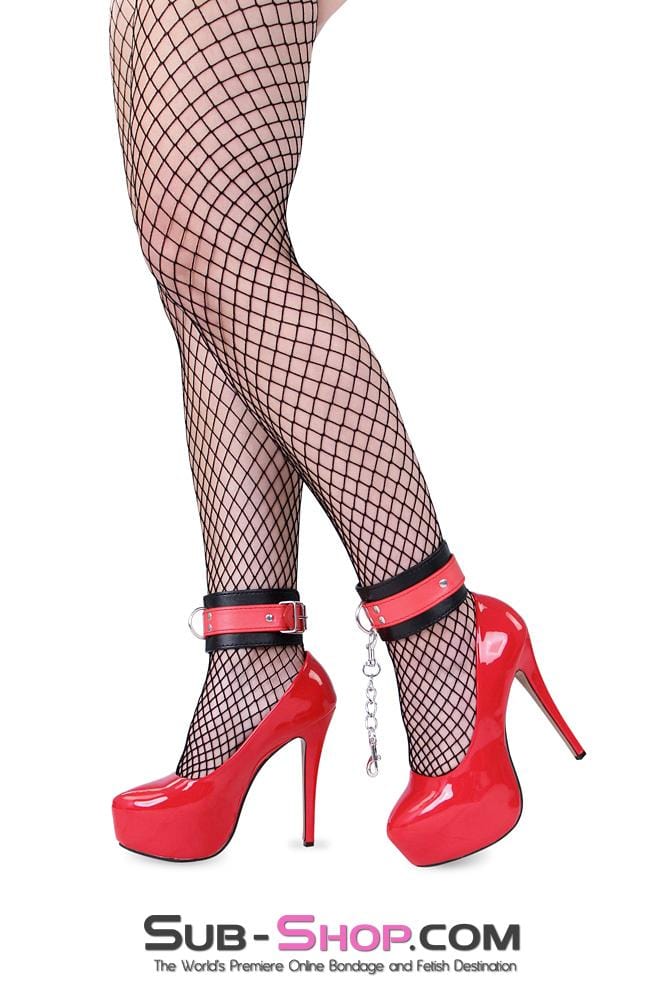 Cuffs 9025MQ      Red Stripes Black Ankle Cuffs with Red Strap