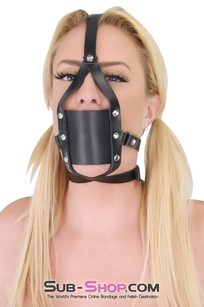 Gags 0435A      Silencer Black Leather Cross Strap Panel Ball Gag Trainer
