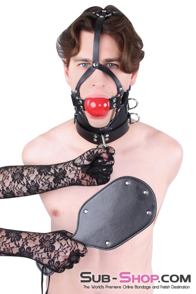 Gags 0450A      2” Leather Ball Gag Trainer, Candy Apple Red Ball