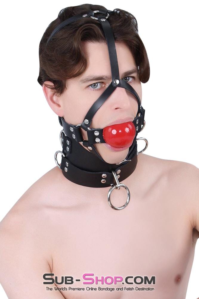 Gags 0450A      2” Leather Ball Gag Trainer, Candy Apple Red Ball