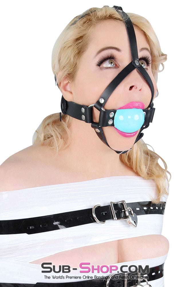 Gags 0593A      2" Leather Ball Gag Trainer, Diamond Blue Ball