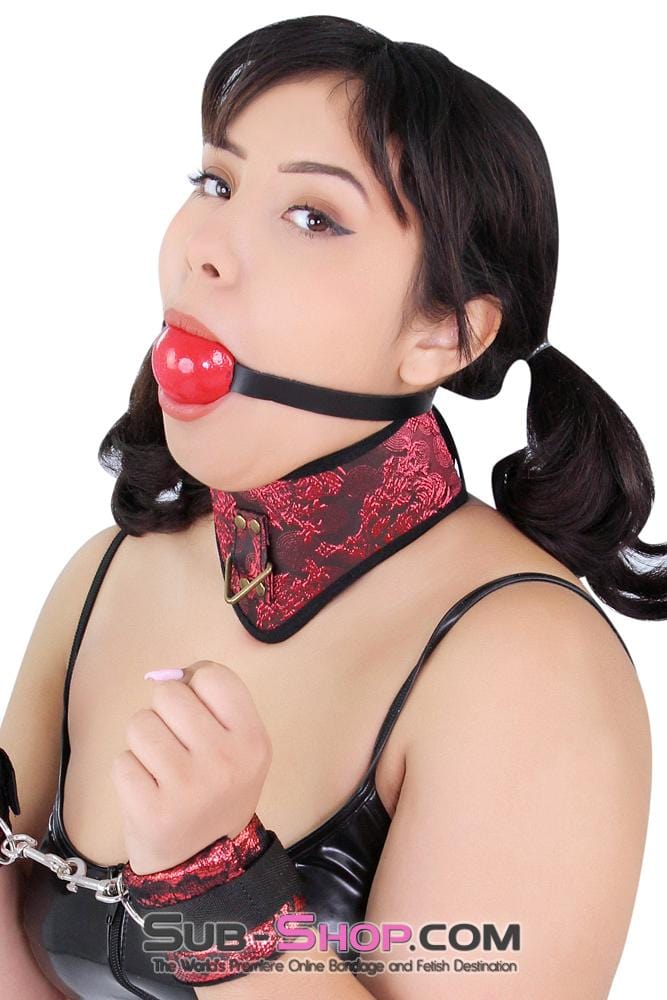 Gags 1500A      Thin Strap Buckling Ball Gag, Black Leather Strap, Candy Apple Red Ball