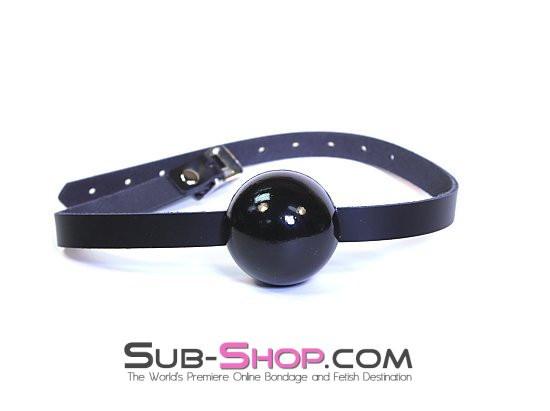 Gags 1501A      Thin Strap Buckling Ball Gag, Black Leather Strap, Black Ball