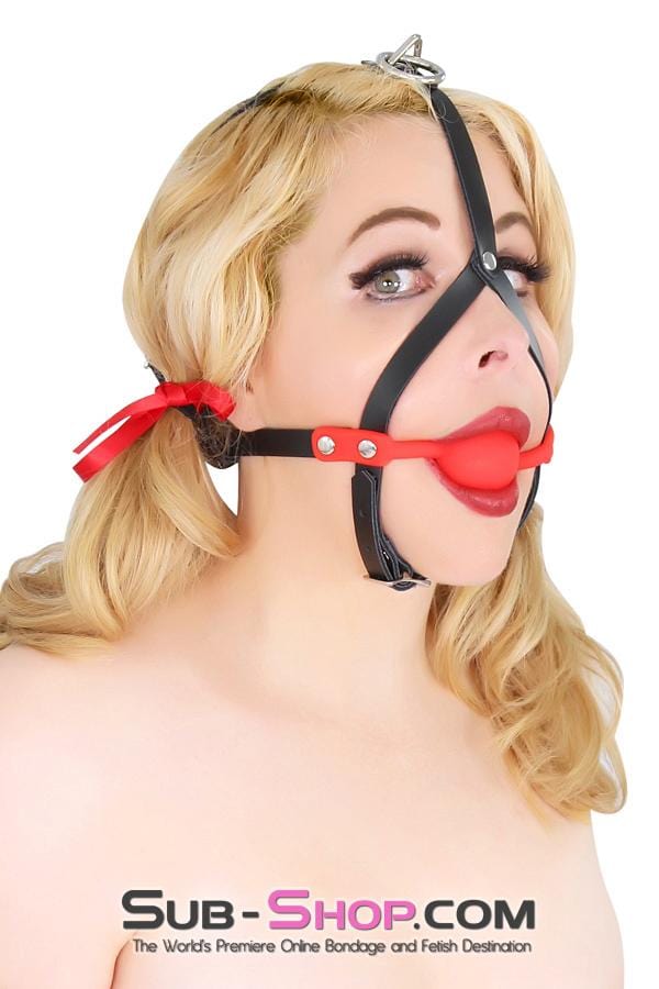 Gags 6794A      Red Silicone Ball Gag Leather Trainer with Top Strap Hardware
