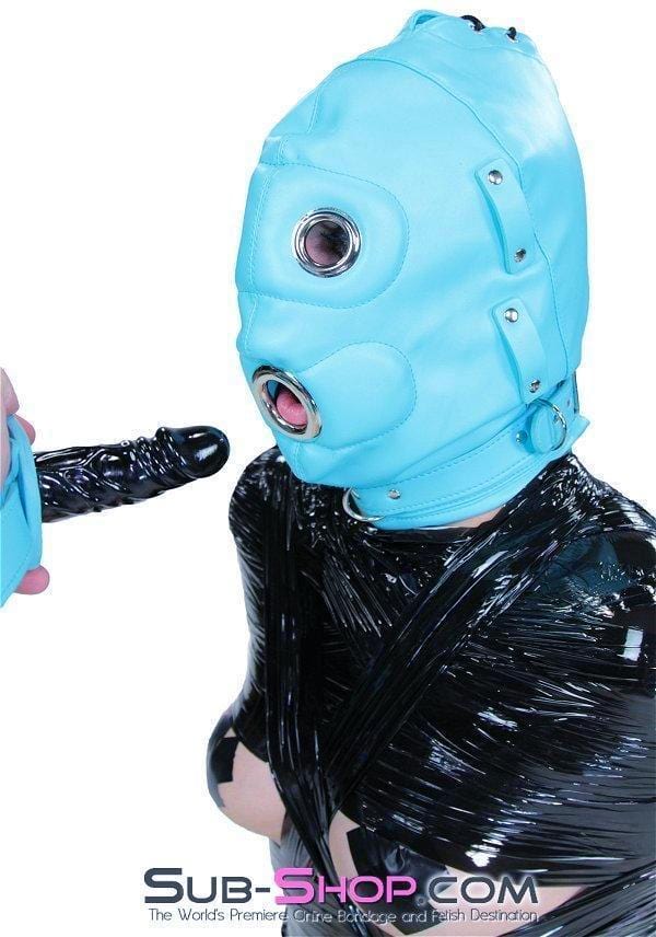 Hoods 3710RS     Deep Throat Diamond Blue Locking Hood with Removable Penis Gag & Blindfold