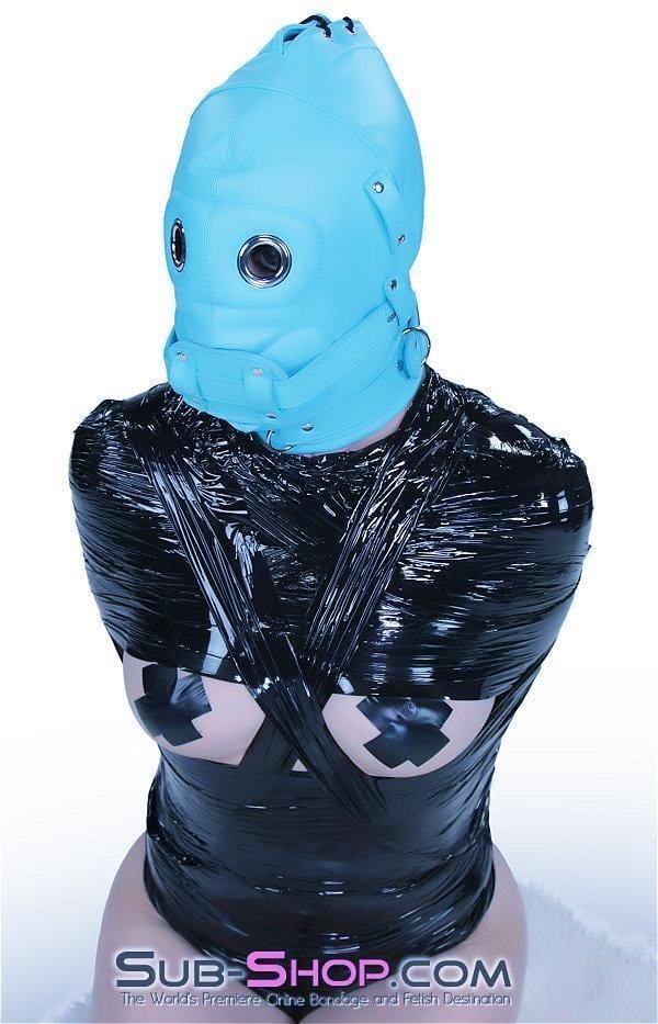 Hoods 3710RS     Deep Throat Diamond Blue Locking Hood with Removable Penis Gag & Blindfold