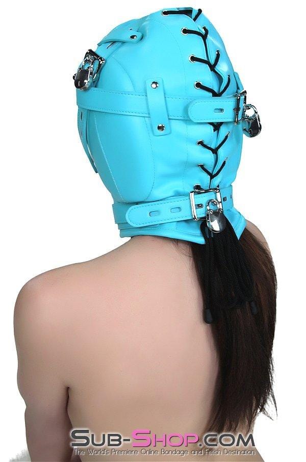 Hoods 3728RS      Forbidden Fantasies Diamond Blue Locking Sensory Deprivation Slave Hood