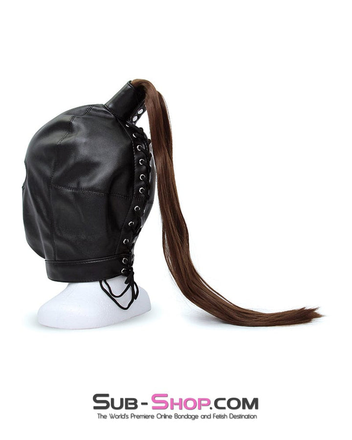 Hoods 8921M      Ponygirl Open Mouth and Eyes Bondage Hood with Ponytail