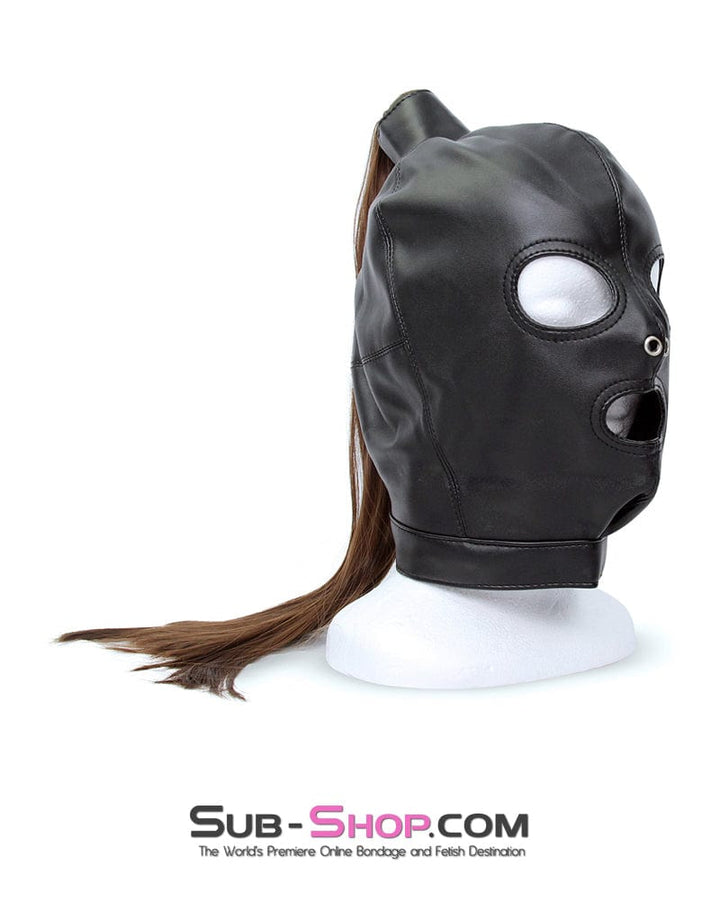 Hoods 8921M      Ponygirl Open Mouth and Eyes Bondage Hood with Ponytail