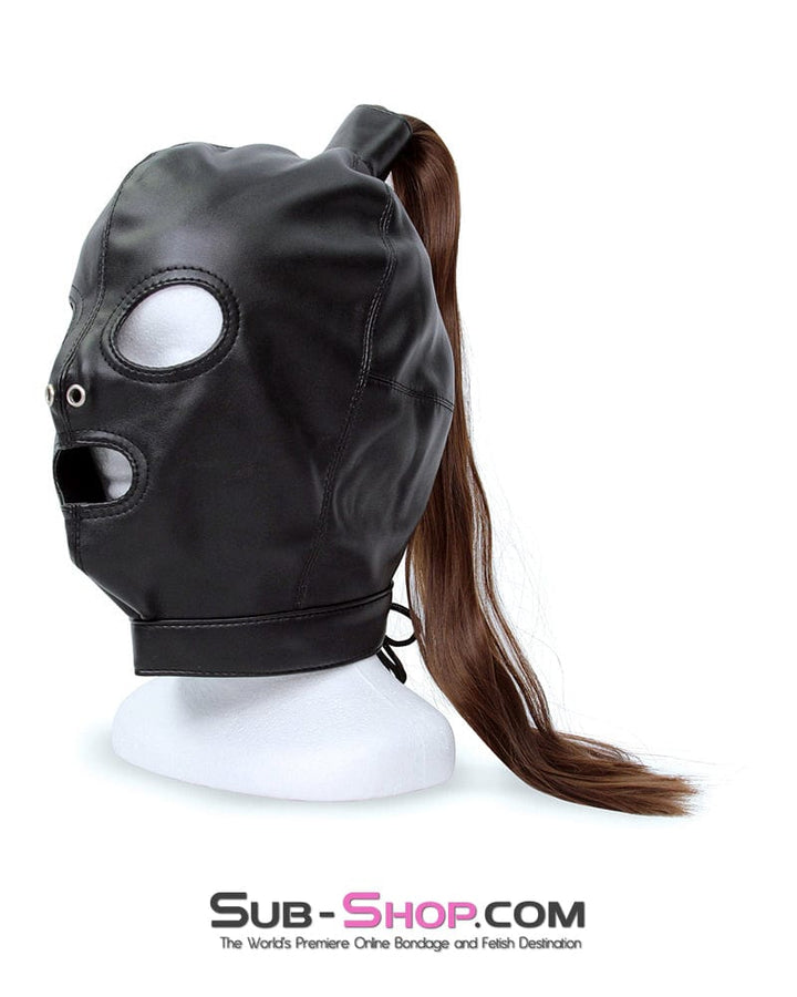 Hoods 8921M      Ponygirl Open Mouth and Eyes Bondage Hood with Ponytail