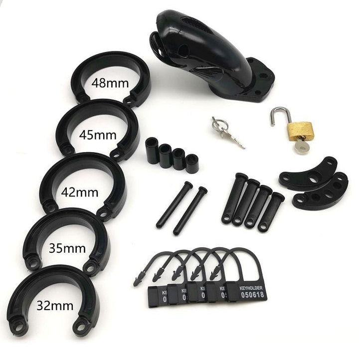 MEGA Deal 1654AR      Erotic Tease Locking Black Cock Caging Device - LAST CHANCE - Final Closeout!