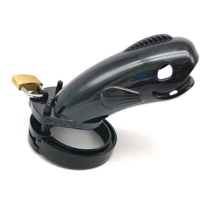 MEGA Deal 1654AR      Erotic Tease Locking Black Cock Caging Device - LAST CHANCE - Final Closeout!