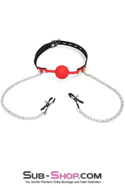 MEGA Deal 3755RS      Red Silicone Locking Ball Gag and Nipple Clamps Set - LAST CHANCE - Final Closeout!