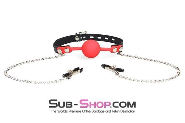 MEGA Deal 3755RS      Red Silicone Locking Ball Gag and Nipple Clamps Set - LAST CHANCE - Final Closeout!