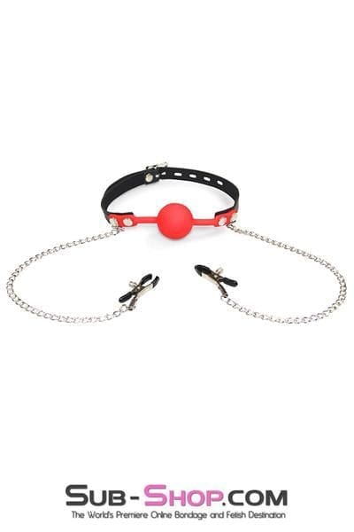 MEGA Deal 3755RS      Red Silicone Locking Ball Gag and Nipple Clamps Set - LAST CHANCE - Final Closeout!