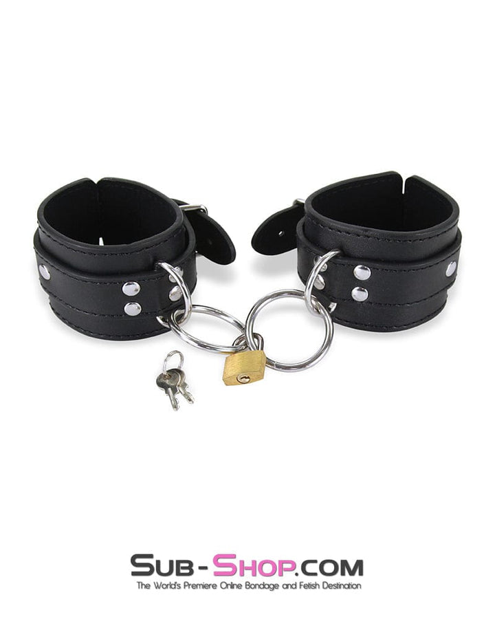 MEGA Deal 4735M      Heavy Vegan Leather Wrist Bondage Cuffs with Padlock - LAST CHANCE - Final Closeout!