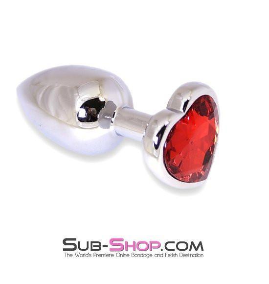 MEGA Deal 6912R      Puppy Love Mini Steel Heart Shaped Ruby Crystal Anal Plug - LAST CHANCE - Final Closeout!