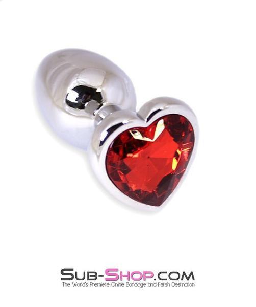 MEGA Deal 6912R      Puppy Love Mini Steel Heart Shaped Ruby Crystal Anal Plug - LAST CHANCE - Final Closeout!