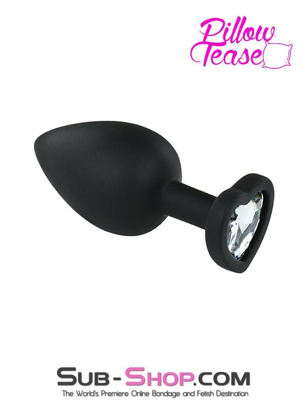 MEGA Deal 6950M      Dark Heart Large Black Silicone Butt Plug with Heart Shaped Crystal - LAST CHANCE - Final Closeout!