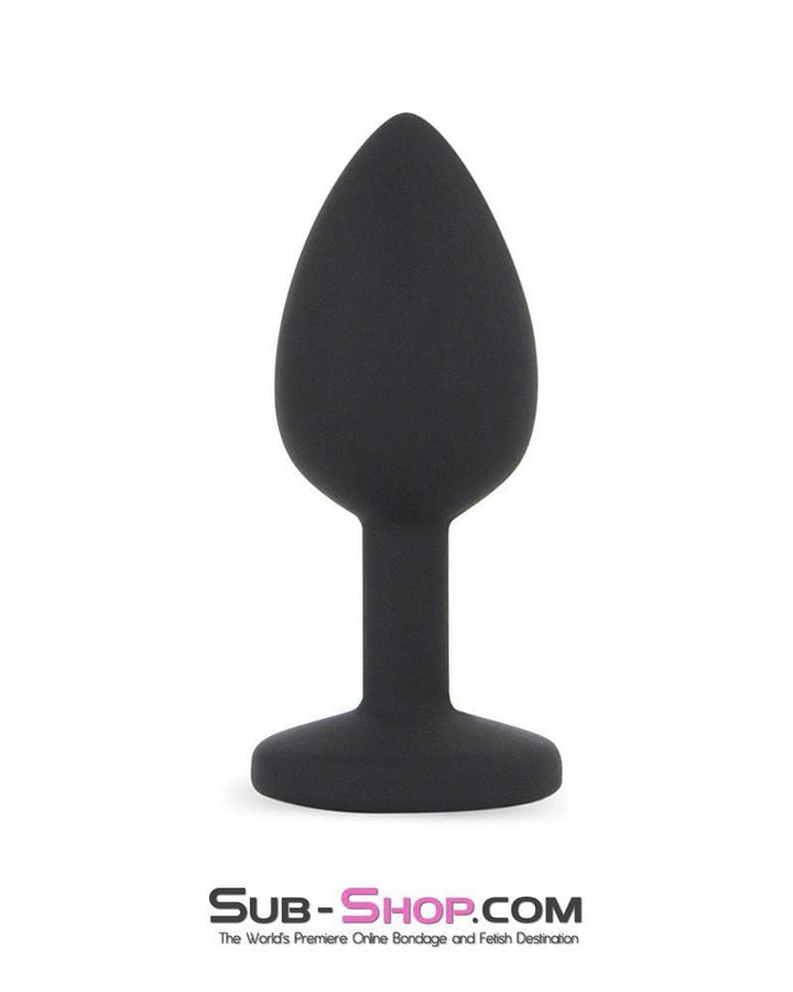 MEGA Deal 7296M      Mini Black Silicone Butt Plug with Sapphire Crystal - LAST CHANCE - Final Closeout!