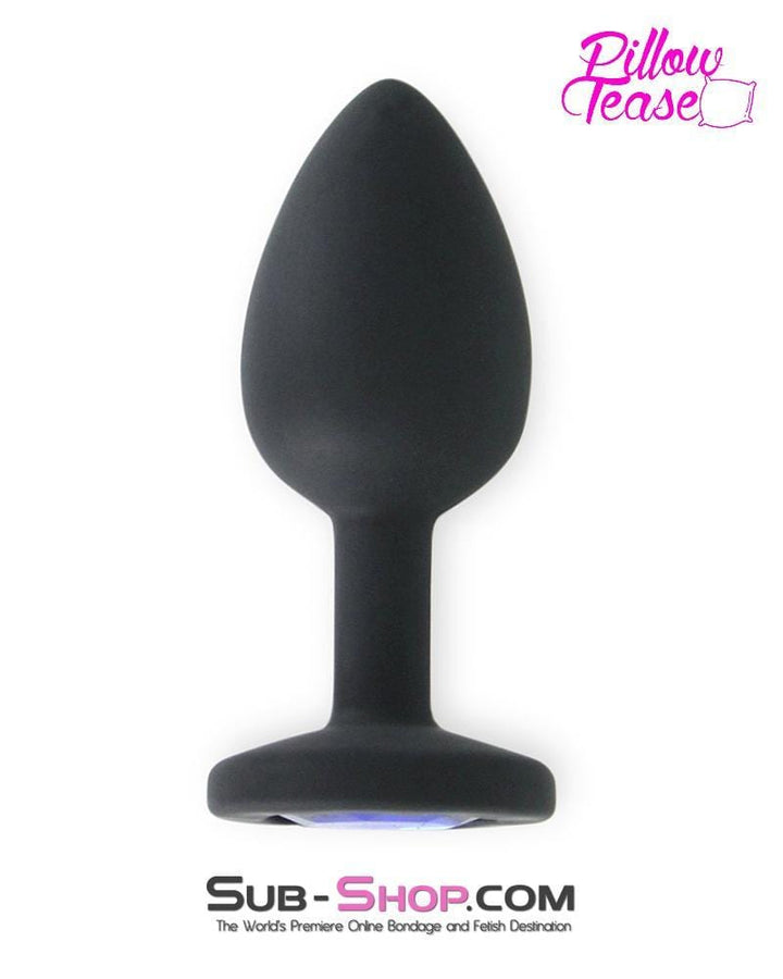 MEGA Deal 7296M      Mini Black Silicone Butt Plug with Sapphire Crystal - LAST CHANCE - Final Closeout!