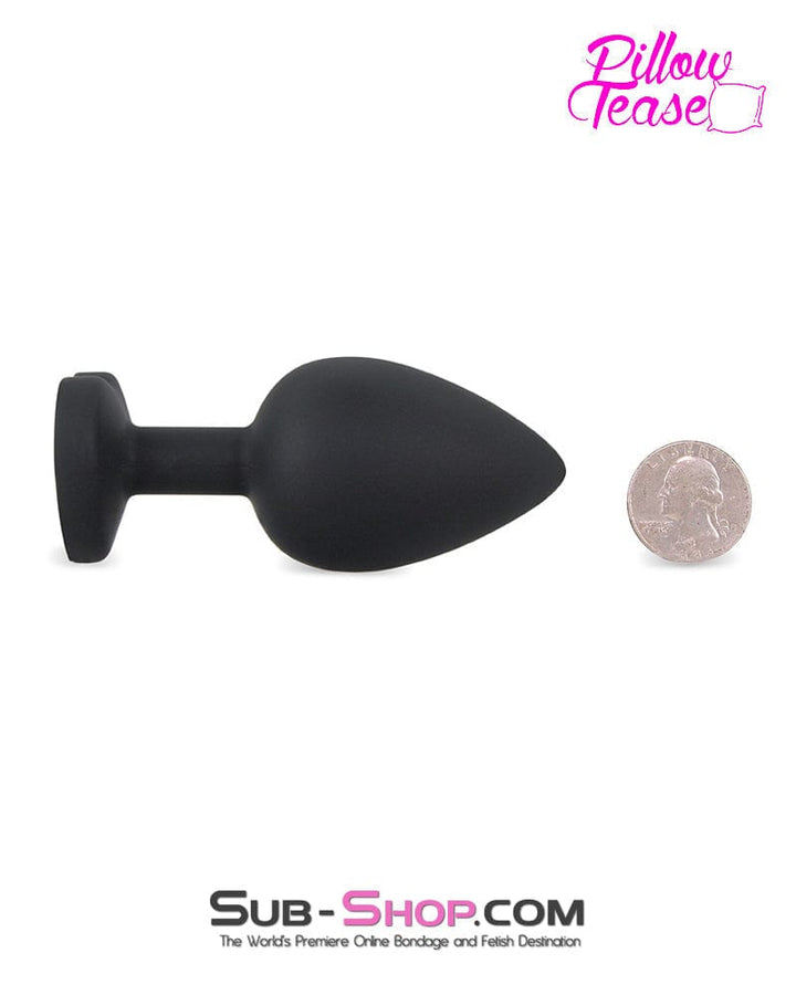MEGA Deal 7384M      Large Black Silicone Butt Plug with Ruby Heart Gem - LAST CHANCE - Final Closeout!