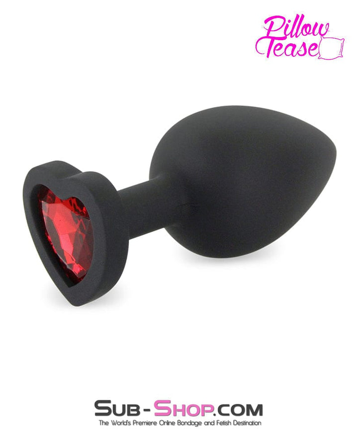 MEGA Deal 7384M      Large Black Silicone Butt Plug with Ruby Heart Gem - LAST CHANCE - Final Closeout!