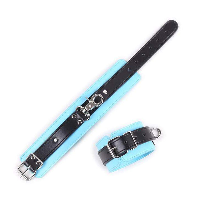 MEGA Deal 9918RS      Blue Ribbon Leatherette Wrist Bondage Cuffs and Chain Connection Set - LAST CHANCE - Final Closeout!