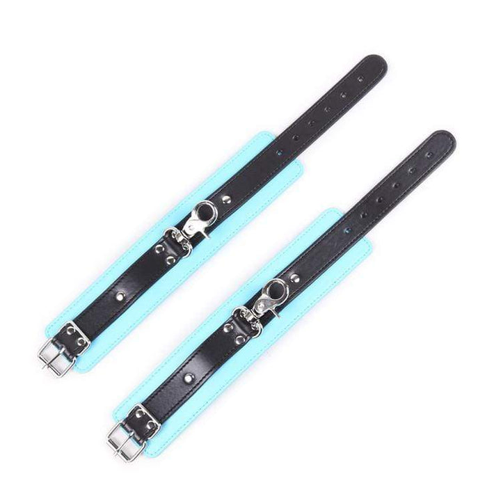 MEGA Deal 9918RS      Blue Ribbon Leatherette Wrist Bondage Cuffs and Chain Connection Set - LAST CHANCE - Final Closeout!