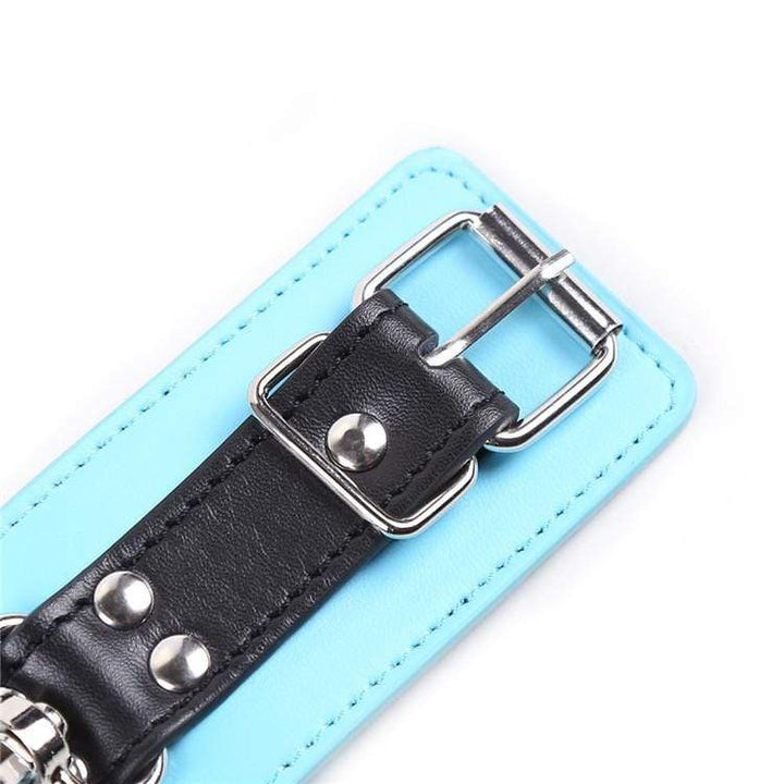 MEGA Deal 9918RS      Blue Ribbon Leatherette Wrist Bondage Cuffs and Chain Connection Set - LAST CHANCE - Final Closeout!