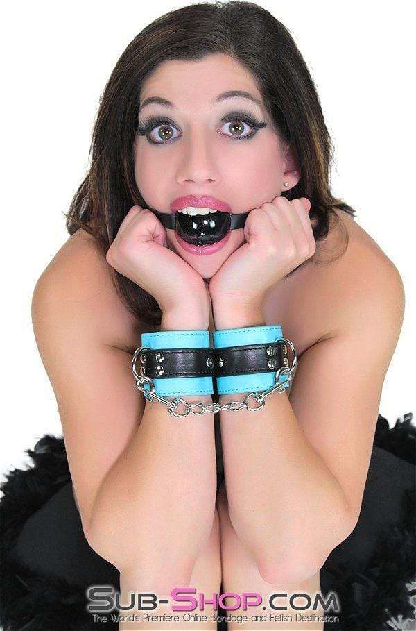 MEGA Deal 9918RS      Blue Ribbon Leatherette Wrist Bondage Cuffs and Chain Connection Set - LAST CHANCE - Final Closeout!