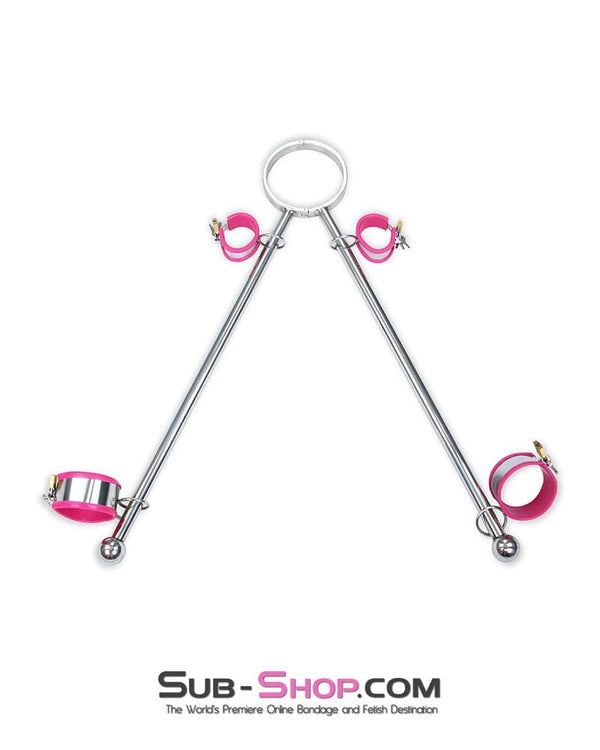 Moonwell Sissy 0739M-SIS      Iron Maiden Tripod Sissy Boi Bondage Collar Dominatrix Sissy Rig with Pink Rubber Lined Steel Wrist and Ankle Cuffs