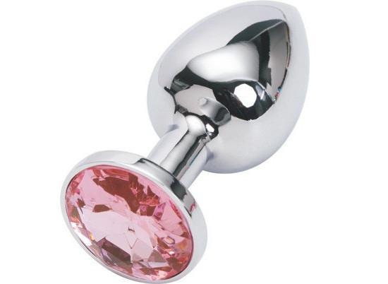2309HS     Chromed Steel Crystal Anal Plug, Small Plug, Fuchsia Crystal Butt Plug   , Sub-Shop.com Bondage and Fetish Superstore