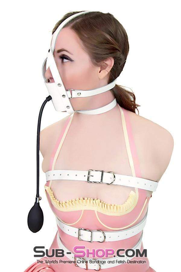 Sissy 0961A-SIS      Sissy Slave Dare Pump It Up Female Led Relationship White Leather Penis Pump Gag Trainer