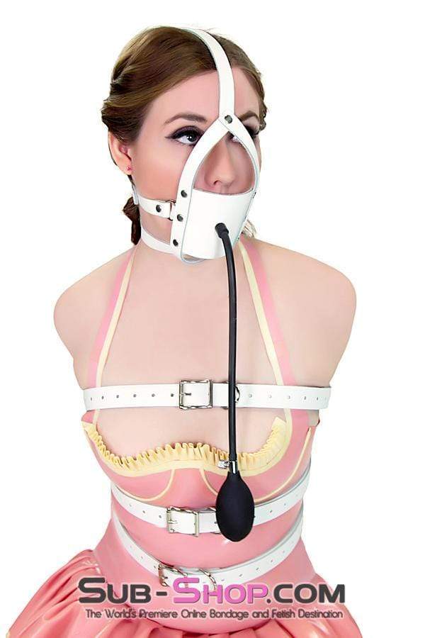 Sissy 0961A-SIS      Sissy Slave Dare Pump It Up Female Led Relationship White Leather Penis Pump Gag Trainer