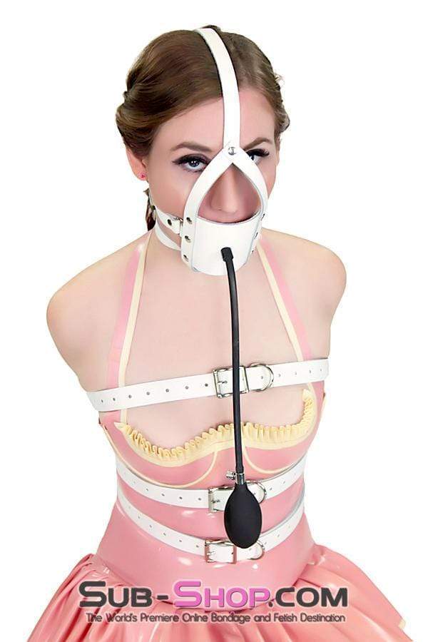 Sissy 0961A-SIS      Sissy Slave Dare Pump It Up Female Led Relationship White Leather Penis Pump Gag Trainer