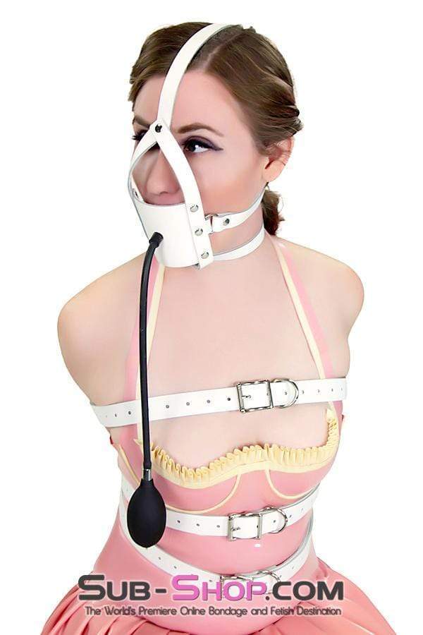Sissy 0961A-SIS      Sissy Slave Dare Pump It Up Female Led Relationship White Leather Penis Pump Gag Trainer