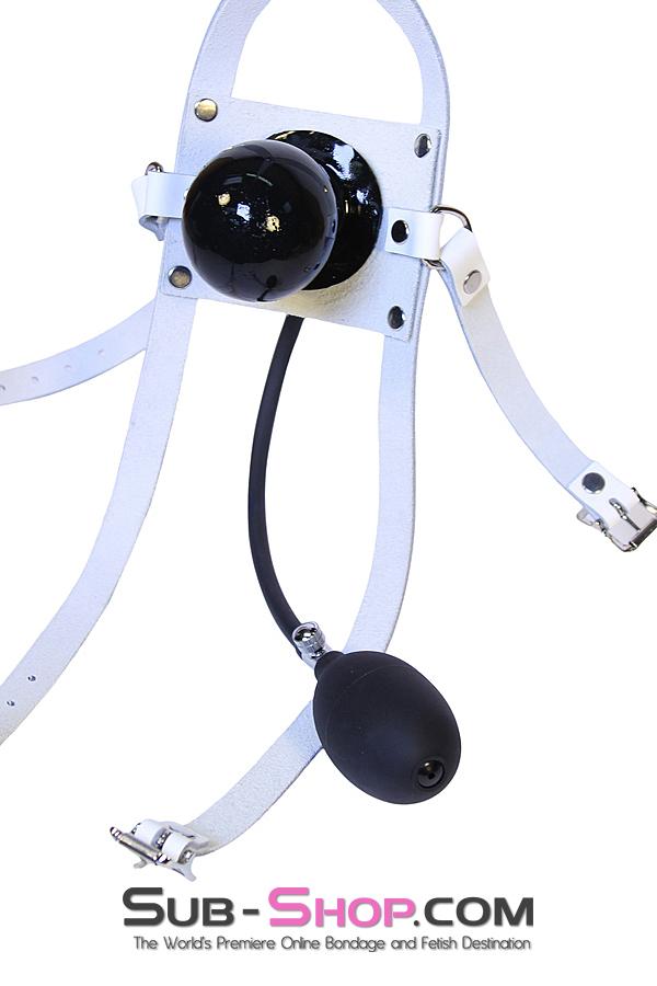 Sissy 0961A-SIS      Sissy Slave Dare Pump It Up Female Led Relationship White Leather Penis Pump Gag Trainer